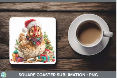 Chicken Square Coaster Christmas Santa Hat Sublimation Drink