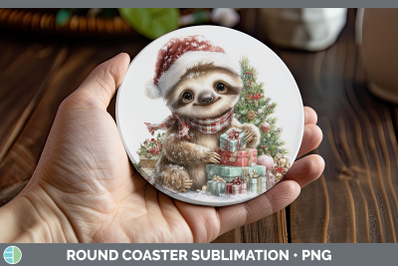 Sloth Round Coaster Christmas Santa Hat Sublimation Coaster