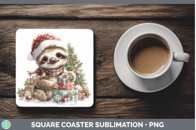 Sloth Square Coaster Christmas Santa Hat Sublimation Drink M