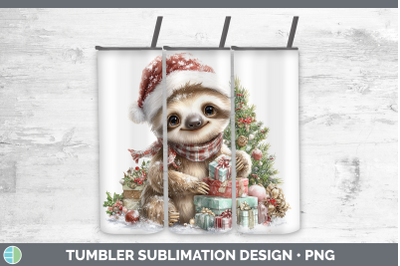 Sloth Tumbler Christmas Santa Hat Sublimation 20 oz Skinny T