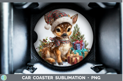 Deer Car Coaster Christmas Santa Hat Sublimation Drink Mat D