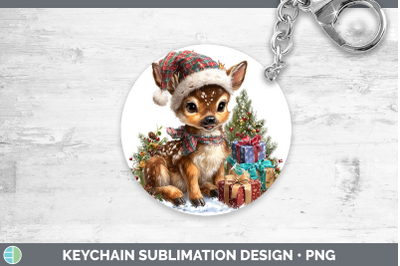 Deer Keychain Christmas Santa Hat Sublimation Keyring Design