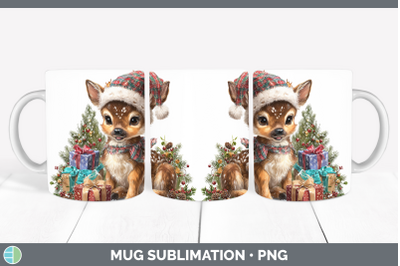 Deer Mug Wrap Christmas Santa Hat Sublimation Coffee Cup Des