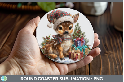 Deer Round Coaster Christmas Santa Hat Sublimation Coaster D