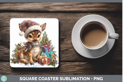 Deer Square Coaster Christmas Santa Hat Sublimation Drink Ma