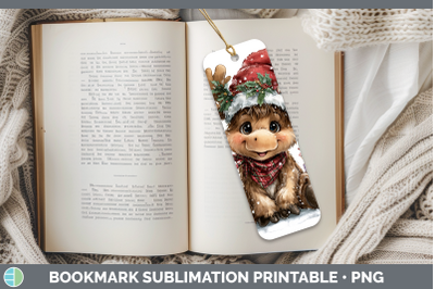 Moose Bookmark Christmas Santa Hat Sublimation Printable Des