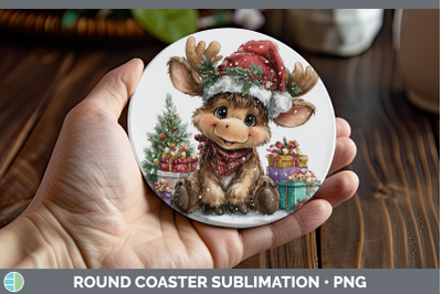 Moose Round Coaster Christmas Santa Hat Sublimation Coaster