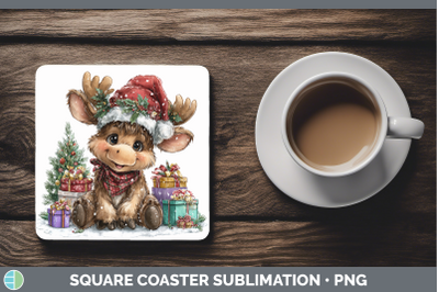 Moose Square Coaster Christmas Santa Hat Sublimation Drink M