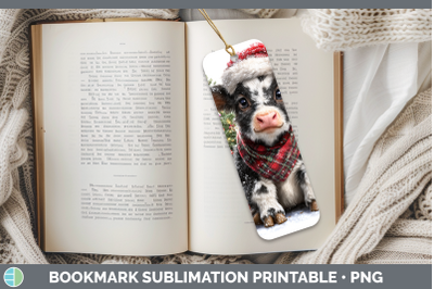 Cow Bookmark Christmas Santa Hat Sublimation Printable Desig