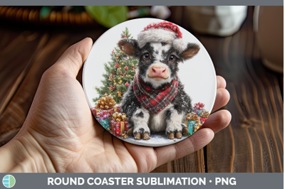 Cow Round Coaster Christmas Santa Hat Sublimation Coaster De