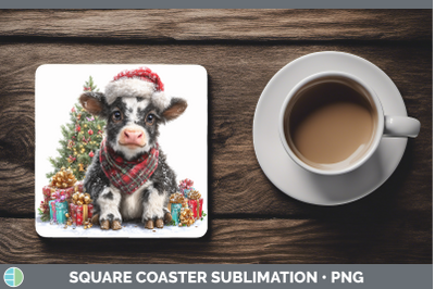 Cow Square Coaster Christmas Santa Hat Sublimation Drink Mat