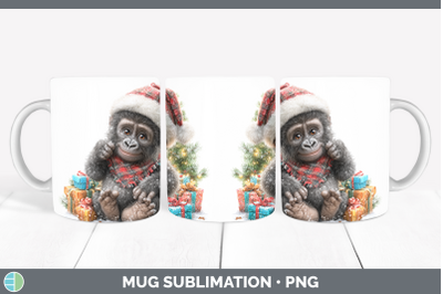 Gorilla Mug Wrap Christmas Santa Hat Sublimation Coffee Cup