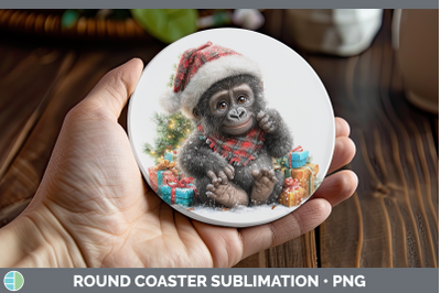 Gorilla Round Coaster Christmas Santa Hat Sublimation Coaste