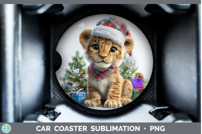 Lion Car Coaster Christmas Santa Hat Sublimation Drink Mat D