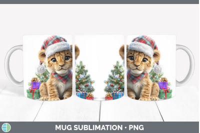 Lion Mug Wrap Christmas Santa Hat Sublimation Coffee Cup Des