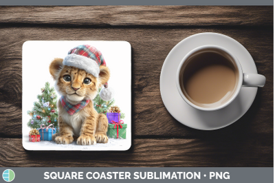 Lion Square Coaster Christmas Santa Hat Sublimation Drink Ma