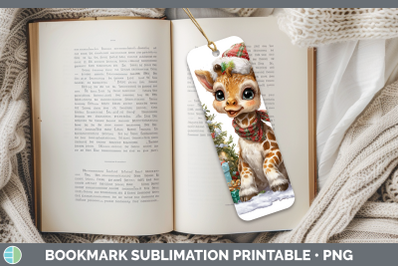 Giraffe Bookmark Christmas Santa Hat Sublimation Printable D