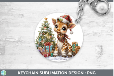Giraffe Keychain Christmas Santa Hat Sublimation Keyring Des