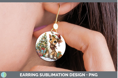 Giraffe Round Earrings Christmas Santa Hat Sublimation Earri