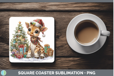 Giraffe Square Coaster Christmas Santa Hat Sublimation Drink