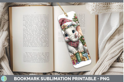 Elephant Bookmark Christmas Santa Hat Sublimation Printable