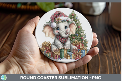 Elephant Round Coaster Christmas Santa Hat Sublimation Coast