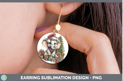 Elephant Round Earrings Christmas Santa Hat Sublimation Earr