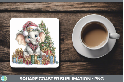 Elephant Square Coaster Christmas Santa Hat Sublimation Drin