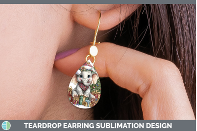 Elephant Teardrop Earrings Christmas Santa Hat Sublimation E