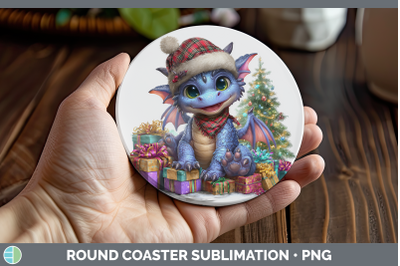 Dragon Round Coaster Christmas Santa Hat Sublimation Coaster