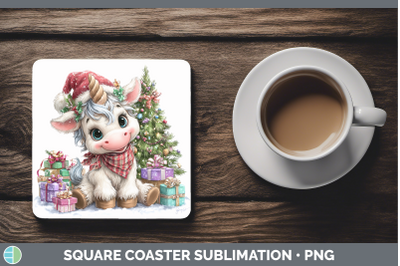 Unicorn Square Coaster Christmas Santa Hat Sublimation Drink
