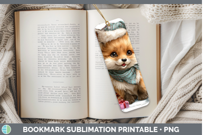 Fox Bookmark Christmas Santa Hat Sublimation Printable Desig