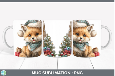 Fox Mug Wrap Christmas Santa Hat Sublimation Coffee Cup Desi