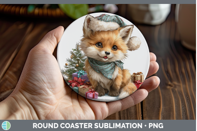Fox Round Coaster Christmas Santa Hat Sublimation Coaster De