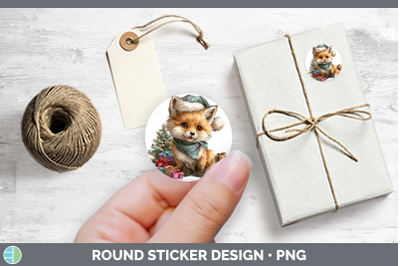 Christmas Santa Hat Fox Stickers | Round Labels Designs