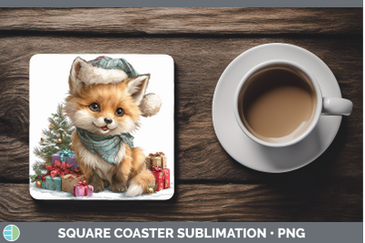 Fox Square Coaster Christmas Santa Hat Sublimation Drink Mat