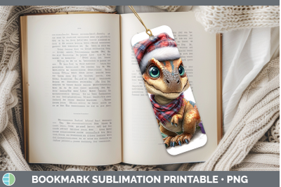 Dinosaur Bookmark Christmas Santa Hat Sublimation Printable