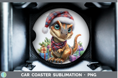 Dinosaur Car Coaster Christmas Santa Hat Sublimation Drink M