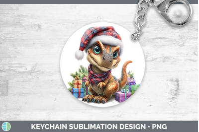 Dinosaur Keychain Christmas Santa Hat Sublimation Keyring De