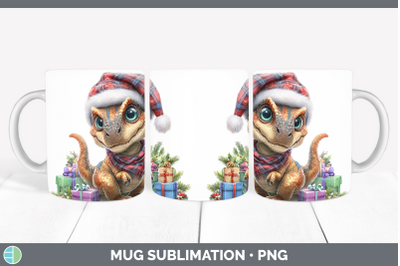 Dinosaur Mug Wrap Christmas Santa Hat Sublimation Coffee Cup