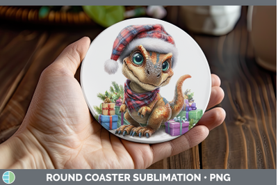 Dinosaur Round Coaster Christmas Santa Hat Sublimation Coast