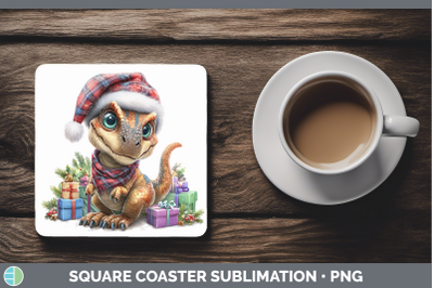 Dinosaur Square Coaster Christmas Santa Hat Sublimation Drin