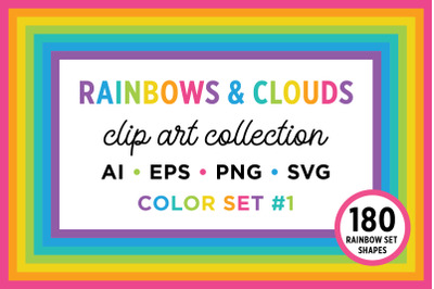 Rainbows and Clouds Clip Art Set