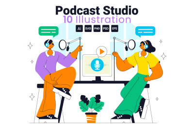 10 Podcast Studio Illustration