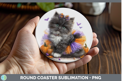Angora Cat Round Coaster Cats Halloween Sublimation Coaster