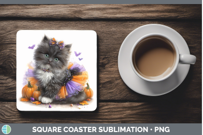 Angora Cat Square Coaster Cats Halloween Sublimation Drink M