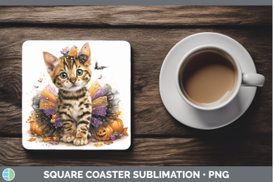 Bengal Cat Square Coaster Cats Halloween Sublimation Drink M