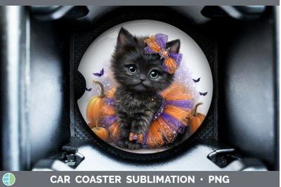 Black Cat Car Coaster Cats Halloween Sublimation Drink Mat D