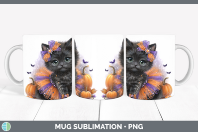 Black Cat Mug Wrap Cats Halloween Sublimation Coffee Cup Des