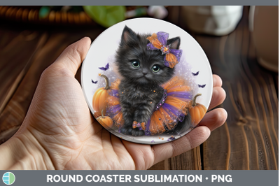 Black Cat Round Coaster Cats Halloween Sublimation Coaster D